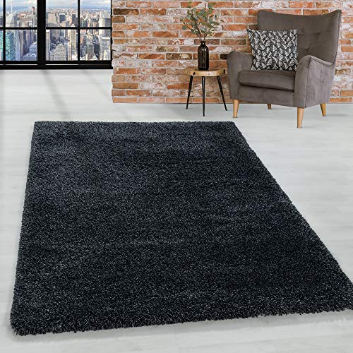 HomebyHome Shaggy Teppich Läufer Flur 80 x 250 cm - 50 mm Florhöhe Hochflor Wohnzimmerteppich Anthrazit Extra Weich und Flauschig - Bettvorleger Teppiche für Schlafzimmer - Waschbarer Küchenläufer