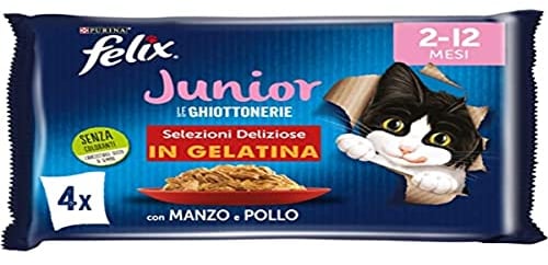 Purina Felix Le Ghiottonerie Feuchtigkeit für Katzen Junior mit Rind und Huhn, 48 Beutel à 85 g