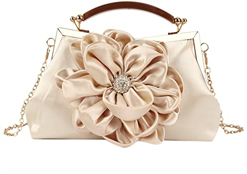 MEGAUK Damen Elegante Handtasche Blumen Clutch Satin Abendtasche Henkeltasche Crossbody Bag mit Kette Kisslock Design
