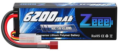 Zeee 2S Lipo Battery 6200mAh 7.4V 60C Hardcase with T Connector for RC Vehicles Car Truck Truggy Boat(1 Pack)