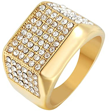 Mesnt Vintage Herren Hochzeitsversprechen Band Ringe Vergoldeter Iced Out Ring mit Zirkonia Ring Männer Gothic Geschenk für Freund, Größe 57 (18.1)