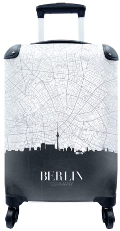 MuchoWow© Koffer Handgepäck Trolley Rollkoffer Kleine Reisekoffer mit 4 Rollen - Karte - Berlin - Skyline - Einfach - Cabin Size < 55x40x23 & 55x40x20 cm - Fotokoffer - Kabinenkoffer - Boardgepäck
