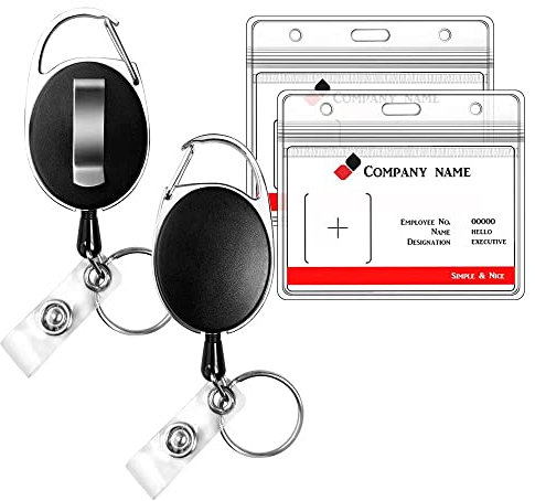 HiCycle2 Lot de 2 porte-cartes horizontaux en plastique rigide avec mousqueton pour bureau, école, carte de crédit, permis de conduire et laissez-passer (transparent)