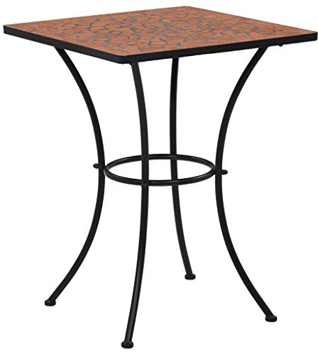 Makastle Bistrotische Blumenhocker Quadratisch 60 x 76 cm Metall Mosaik Beistelltisch Balkontisch Gartentische Terrassentisch Balkon Steinmosaik Garten Gartentisch Indoor Outdoor, Terrakotta