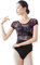Daydance Black Women Leotards for Ballet, Flower Print Open Back Dance Wear, Black-short Sleeve, Small