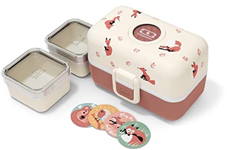 monbento - Fiambrera Infantil MB Tresor Fox - Zorro - Lonchera para Niños 3 Compartimientos - Caja de Merienda - Ideal Escuela/Parque - Sin BPA - Segura y Duradera - Rosa