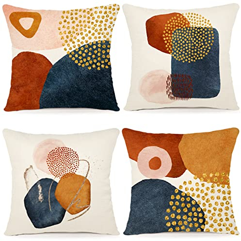 YCOLL Kissenbezug 45x45 4er Set Dekokissen Leinen Kissenbezüge Geometrische Muster Kissenhüllen für Sofa Schlafzimmer Couch Outdoor Kissen 45x45 A080