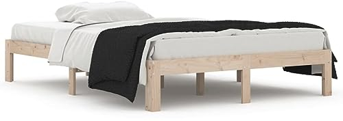 vidaXL Wooden Bed Frame Base - Double Size 135x190 cm - Solid Pine Platform with Plywood Slats - Modern Style Brown