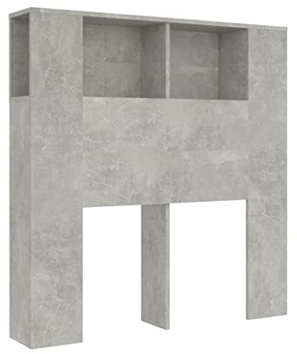 vidaXL Bett Kopfteil mit Ablagen und Regal - Wand-Kopfteil Bücherregal Betthaupt für Schlafzimmer - Betongrau 100x18,5x104,5cm