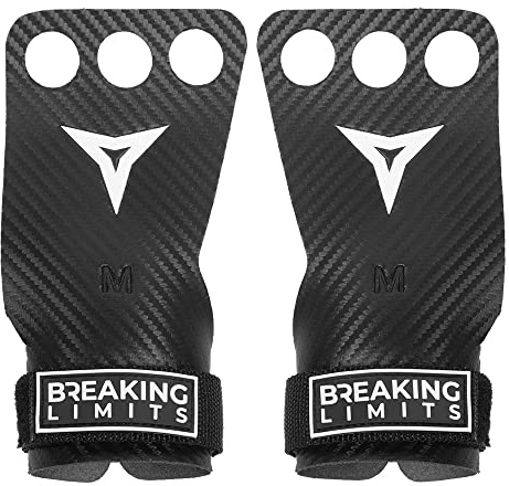 BREAKING LIMITS Crossfit Grips - Carbon-Mikrofaser-Fitness-Handschuhe mit 3 Fingerlöchern - Handschutz für Training, Gewichtheben, Gymnastik, Calisthenics - Trainingszubehör für Männer & Frauen (S)
