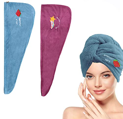 YQBFTC 2 Stück Turban Handtuch Mit Knopf, Haarturban Mikrofaser, Super Saugfähig Kopfhandtuch für Lange Haar, Schnelltrocknend Handtuch Haare, Haarhandtuch für Alle Haartypen