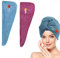 YQBFTC 2Pz Asciugamano Capelli Turbante di Alta Qualità,Super Assorbente,Cotone doppio addensato Asciugamano in Microfibra,Asciugatura Rapida Turbanteper Capelli corti e lunghi con Bottoni(blu+viola)