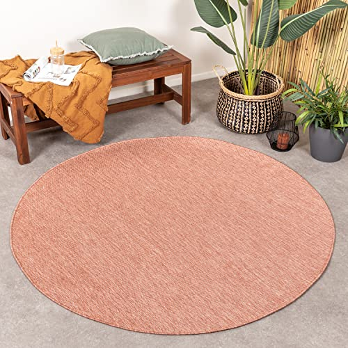FRAAI | Home & Living In- & Outdoor Teppich Rund - Costa Terracotta - Wetterfest - Polypropylen - Flachgewebe - Balkon, Garten/Terrasse - Terrasse - Rug