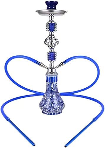 RMAN Chicha Shisha 55 cm Chicha Kit Complet avec 2 Tuyaux Chicha Portable avec Grille de Tête de Cheminée, Pince à Charbon, Bol de Narguilé - Bleu