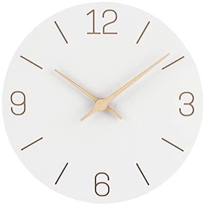 NESIFEE Wanduhr ohne tickgeräusche Holz lautlos Uhr Wand Wohnzimmer weiß 30cm Wall Clock modern Weiss Vintage küchenuhr Groß Batterie Einfach zu Lesen für Zimmer Zuhause Schlafzimmer Schul