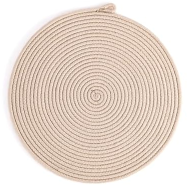 DARIDO Beige Platzset zum Aufhängen aus Gewebter Baumwolle, 32cm, Handgefertigte Tischdeko, Tischsets Abwaschbar, Hitzebeständiger, Tischset Rund, Wohnungseinrichtungen