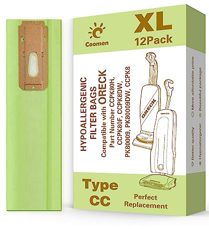 12 Pack Great Compatible with Oreck XL Vacuum Bags, Hypoallergenic Fits All Oreck XL Upright Vacuums, Filter Type CC Vacuum Bags.