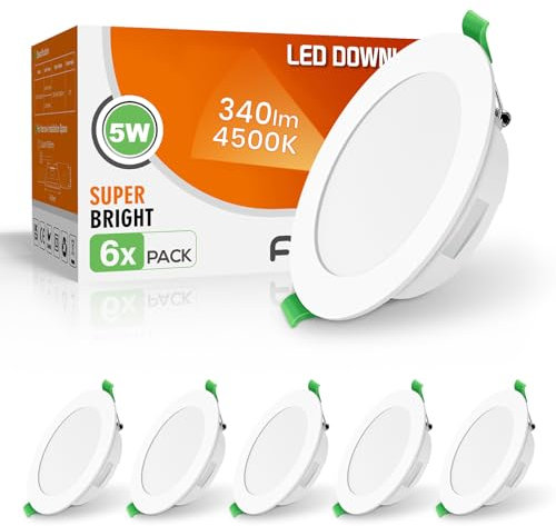 ALUSSO LED Einbaustrahler 230V Flach IP44, 5W LED Spots 340LM, Neutralweiß 4500K LED Einbauleuchten, 30mm Ultra Flach, Einbauspot Loch 75-85mm, LED Deckenspots für Badezimmer Küche Wohnzimmer, 6er Set
