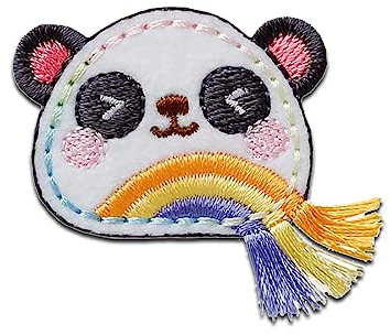 Mono-Quick Panda mit Fransen Aufnäher zum Aufbügeln 3,9 x 4,5 cm Bügelbild für Kinder Mädchen mit Lieblingstier Wild, Bügelpatch Patches Bügelflicken