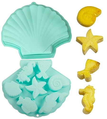 Ashuxxn 2 Stück Kindergeburtstag Backform 3D Ozean Tier Backform Meerjungfrau Backform Muschel Backformen Seesterne Backform Delphin Backform für Geburtstag, Hochzeit, Party Dekoration