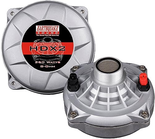 Earthquake Sound PR-HDX2 Compression Horn Tweeter Driver - Phenolic Diaphragm, 8 Ohm, 2 Voice Coil, 150 WRMS / 250W MAX, 110dB (Pair), Silver