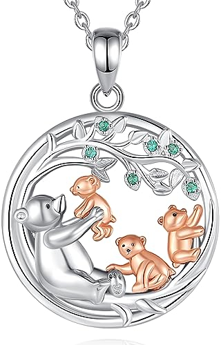 EUDORA Harmony Ball Collar de Mamá Oso para Madre Hija Abuela Plata de ley 925,Colgante de Madre Osa y Tres Niños para Mama Hija Joyería de Mama e Hijo, Regalo para Mamá Hija Madre Abuela Tía, 45cm