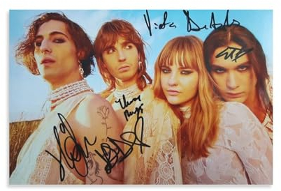 DHAEY Måneskin Band signiertes Musikposter auf Leinwand, Wanddekoration, Kunst, Gemälde, Wohnzimmer, Schlafzimmer, Dekoration, Geschenk, ungerahmt, 30 x 45 cm