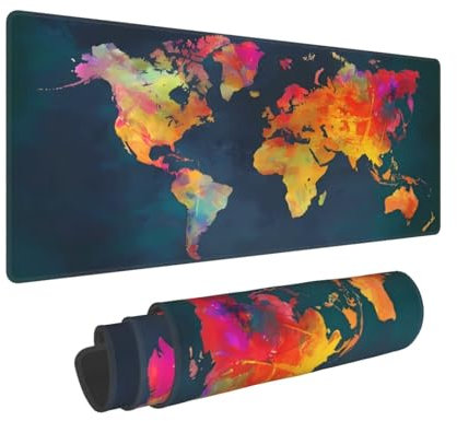 Keebik Gaming-Mauspad, Weltkarte, großes erweitertes Computer-Mauspad, Tastatur, komplettes Schreibtisch-Mauspad für Gaming, Büro, Zuhause, 30 x 60 cm