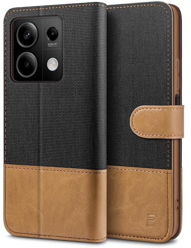 BEZ Handyhülle für Xiaomi Redmi Note 13 5G Hülle, Tasche Kompatibel für Redmi Note 13 5G, Schutzhüllen aus Klappetui mit Kreditkartenhaltern, Ständer, Magnetverschluss, Schwarz