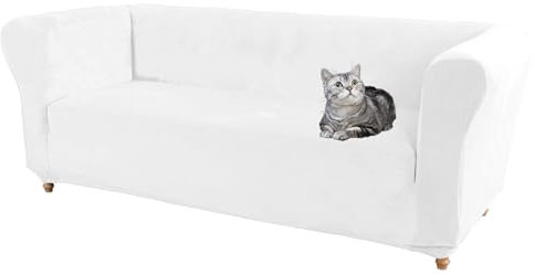 SYLC Samt Stretch Chesterfield Sofabezüge Couch Abdeckung Mit Sitzkissenbezug Sofa Überwürfe Geschwungene Settee Vintage Anti-Rutsch (Ivory,Sofa)