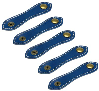 Sourcing Map 5pcs Leather Elastic Cable Organizer, Blue, 100x20mm, Snap Design