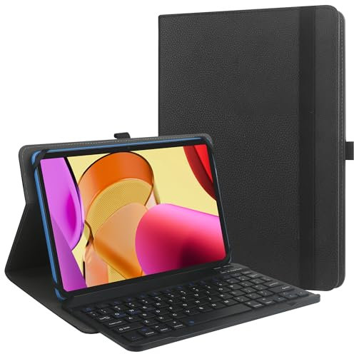 KuRoKo - Funda universal para tablet con teclado, 9.7 pulgadas, 10.1 pulgadas, 10.5 pulgadas, 11 pulgadas, funda para tablet con teclado inalámbrico extraíble Bluetooth y soporte para bolígrafos, para