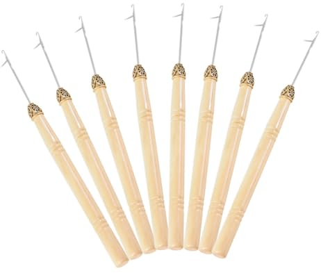 VILLFUL 8St Holzgriff häkeln Haar-Dreadlock-Zubehör Werkzeuge zur Herstellung von Dreadlocks stainless steel ausstecher rentier Bausatz Häkelnadel für Haare Salon Haarnadel flechten Suite