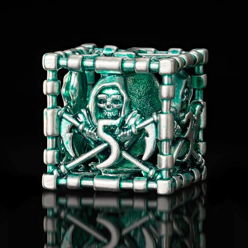 HNCCESG DND Polyedrisches Würfel-Set Metall grün-weiß Sensenmann 7-teiliges Rollenspiel-Würfel, für Dungeons and Dragon or RPG, MTG-Tischspiel (Grün und Weiß)