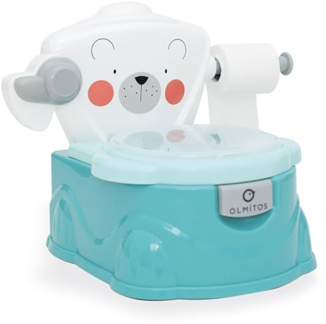 Olmitos Orinal bebe entrenamiento infantil Aprendo a ir al baño multifunción 2 en 1 reductor WC portatil 18+meses con portarrollos y vaso interior Potty (Bear)
