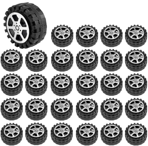 LNQ LUNIQI 30 Stück RC Autoreifen 42mm Autoräder Spielzeug Miniatur Autoreifen Spielzeugauto Räder Spielzeug Rad LKW Auto Modell Rad Reifen für Spielzeug RC Auto LKW Ersatzteile