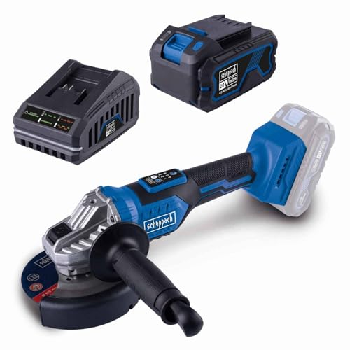Scheppach Akku-Winkelschleifer BC-AG125-X 20V Brushless Motor mit Softstart | Schleifscheiben Ø 125mm | 20V-IXES-Serie | Drehzahleinstellung 3000 bis 10000 min-1 | mit 4Ah Akku & Ladegerät