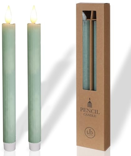 COMFORDER Echtwachs LED Kerzen mit flackernder Flamme (2er Set), elektrische Stabkerzen mit Timerfunktion, (Eukalyptusgrün)