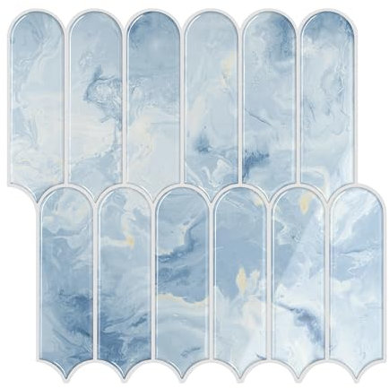 VEELIKE Tile Stickers Kitchen Soft Blue Fish Scale Adhesive Tiles Bathroom Pack of 6 Marble Tiles Blue Tile Film Bathroom Wall Tiles Self-Adhesive Kitchen Tiles Removable 30.5 cm × 30.5 cm
