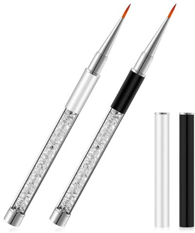 2pcs Hard Gel Nail Brush, Builder Gel Brushes for Design Nails, French Manicure Brush French Tip Brush Nail Gel Liner Brush Nail Design Brushes Rhinestone Handle Nail Brush Professional Nail Art