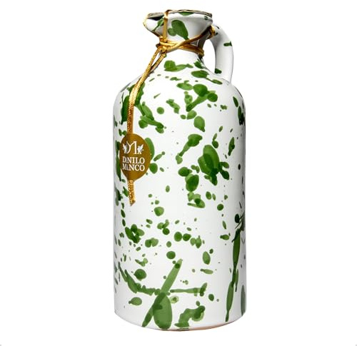 Extra Virgin Olive Oil In Hand Painted Green Ceramic Olive Oil Bottle, Italian Cold Pressed, Perfect For Cooking, Marinades And Salad Dressings, 500ML