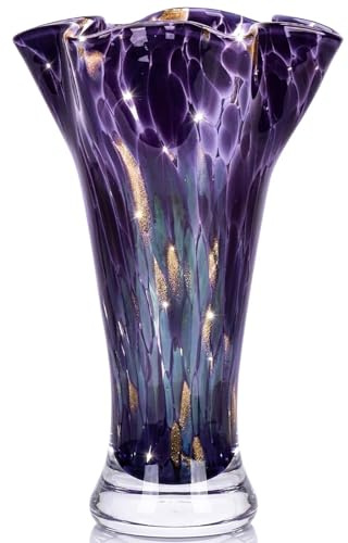 Vase en Verre Violet de 24,9 cm - Soufflé à la Main pour Centres de Table et Décoration d'Intérieur - Style Moderne