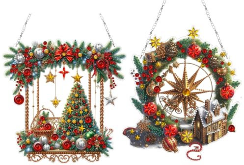 CXINLky DIY Diamond Art Painting Anhänger mit Kette, Diamant Painting Bilder, Weihnachten Diamond Malerei Wandbehang Kits für Fenster Wand Eingang Garten Decor-2 Stuck-A