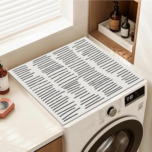 Highdi Tappetino Antiscivolo Copri Lavatrice Coperchio Antipolvere Lavabile per Lavatrice Asciugatrice per Copertura Frigorifero Protezione Superiore (Strisce Orizzontali,40 * 60cm)