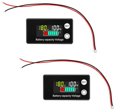 Heemol Batteriekapazitätsmonitor 12V 24V 36V 48V 60V 72V 84V Batteriemessgerät Multifunktionaler DC8-100V LCD Batteriestand Spannungs mit Temperatursensor Alarm für Autos Boote Wohnmobil 2Stück.