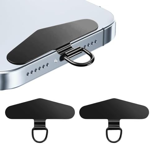NATOSU 2 Stück Handykette Universalpads, Edelstahl Multifunktionales Handy-Lanyard-Patch, Universelle Handykette, Telefon-Patch für die meisten Smartphones (Schwarz)
