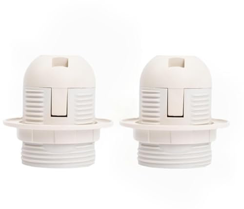 2 Pcs Lamp Holder White Plastic E27 Threaded Light Socket with Lamp Shade Ring for Table and Floor Lamps VDE CE Certified Medium Base Screw Fitting Ideal for Light Bulb Holder