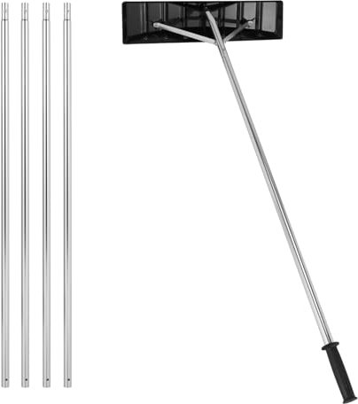 GYMAX Râteau à Neige sur Toit ou Voiture, Pelle à Neige Réglable 148-608CM, Léger en Aluminium 2KG, Grande Lame, Poignée Antidérapante, Outil de Déneigement et de Balayage
