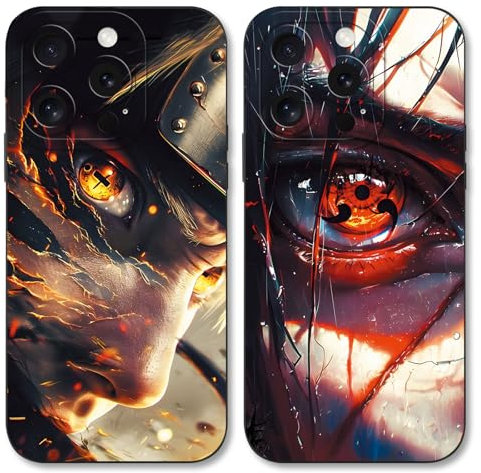 PBNDJVG 2 Stück Handyhülle für iPhone 15 Hülle 6.1'', Anime Motiv Cartoon Uchiha Itachi Sasuke Manga Manga Muster Schutzhülle Jungs Case Schutz der Linse Design Silikon TPU Cover Stoßfest, Schwarz