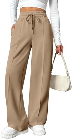 PINSPARK Damen High Waist Weite Jogginghose mit Kordelzug Taschen Freizeit | Weicher Stretchstoff, hoher verstellbarer Bund, Taschen, Wide-Leg-Schnitt für Yoga, Fitness & Alltag